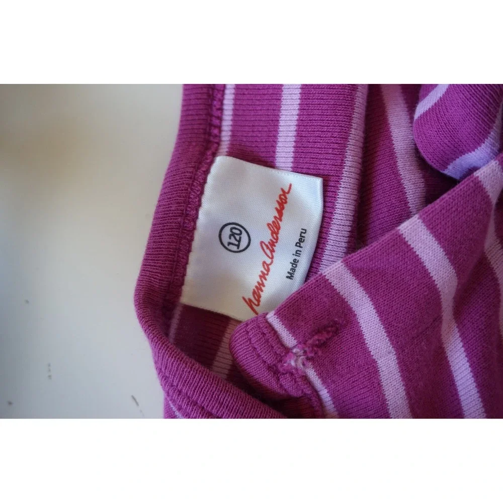 Hanna Andersson Henley Scandi Striped Long Sleeve Cotton Dress Pink 120 sz 6-7
